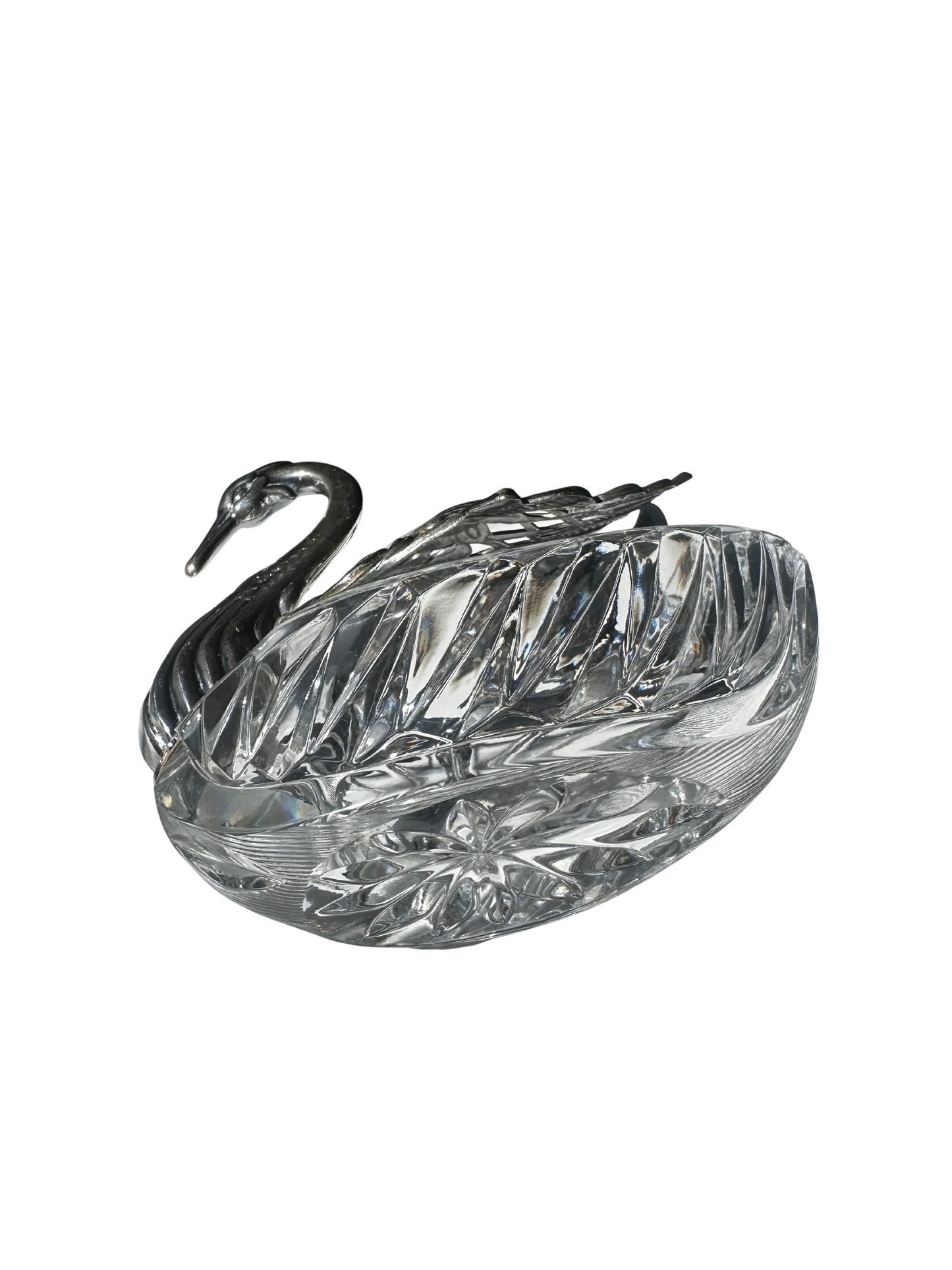 Silverplate Swan Figural Master Salt Cellar with Cut Crystal Bowl