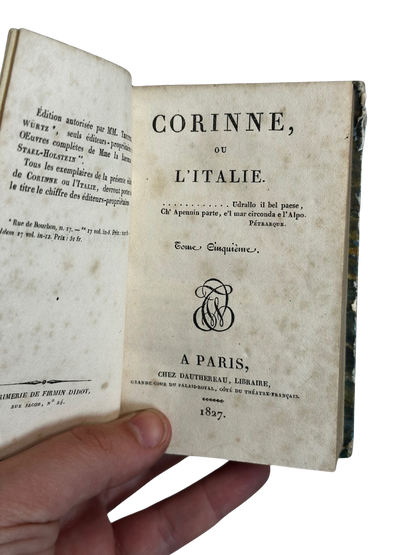 1827 Miniature French Leather-Spine Volume — Corinne ou l’Italie, Tome Cinquième by Mme de Staël