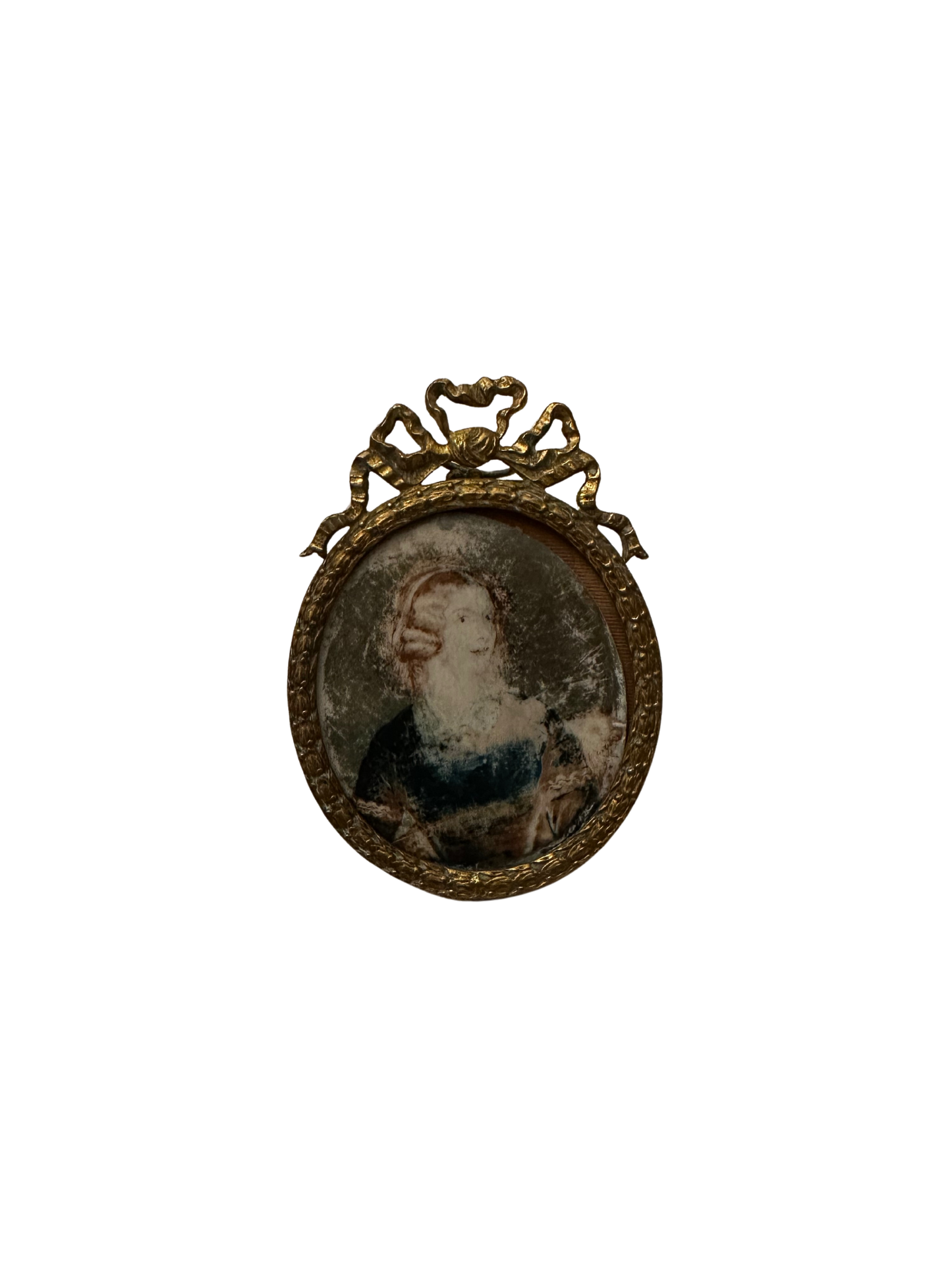 19th C French Gilt Brass Frame with Distressed Portrait