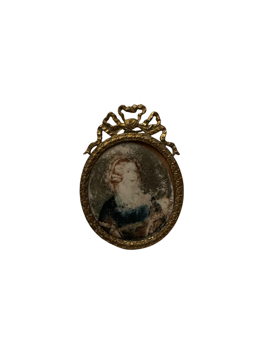 19th C French Gilt Brass Frame with Distressed Portrait