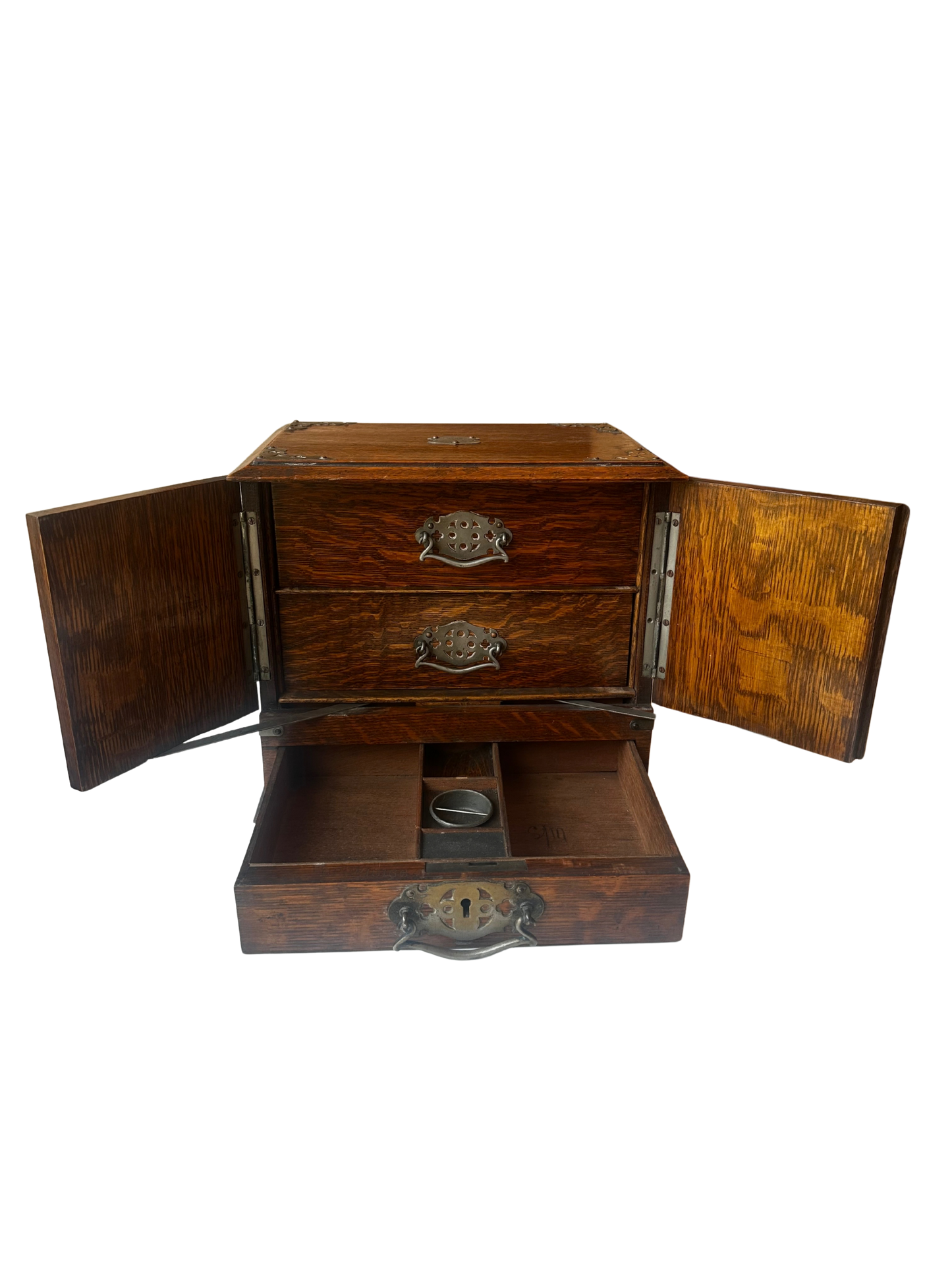 Antique English Oak Writing Compendium Box with Drawers and Presentation Plaque (1913)