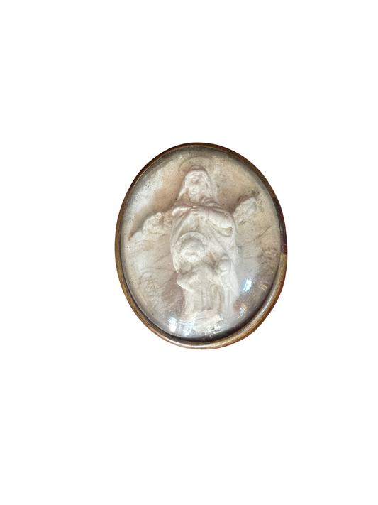 19th C Oval Chalk Reliquary of Madonna and Child