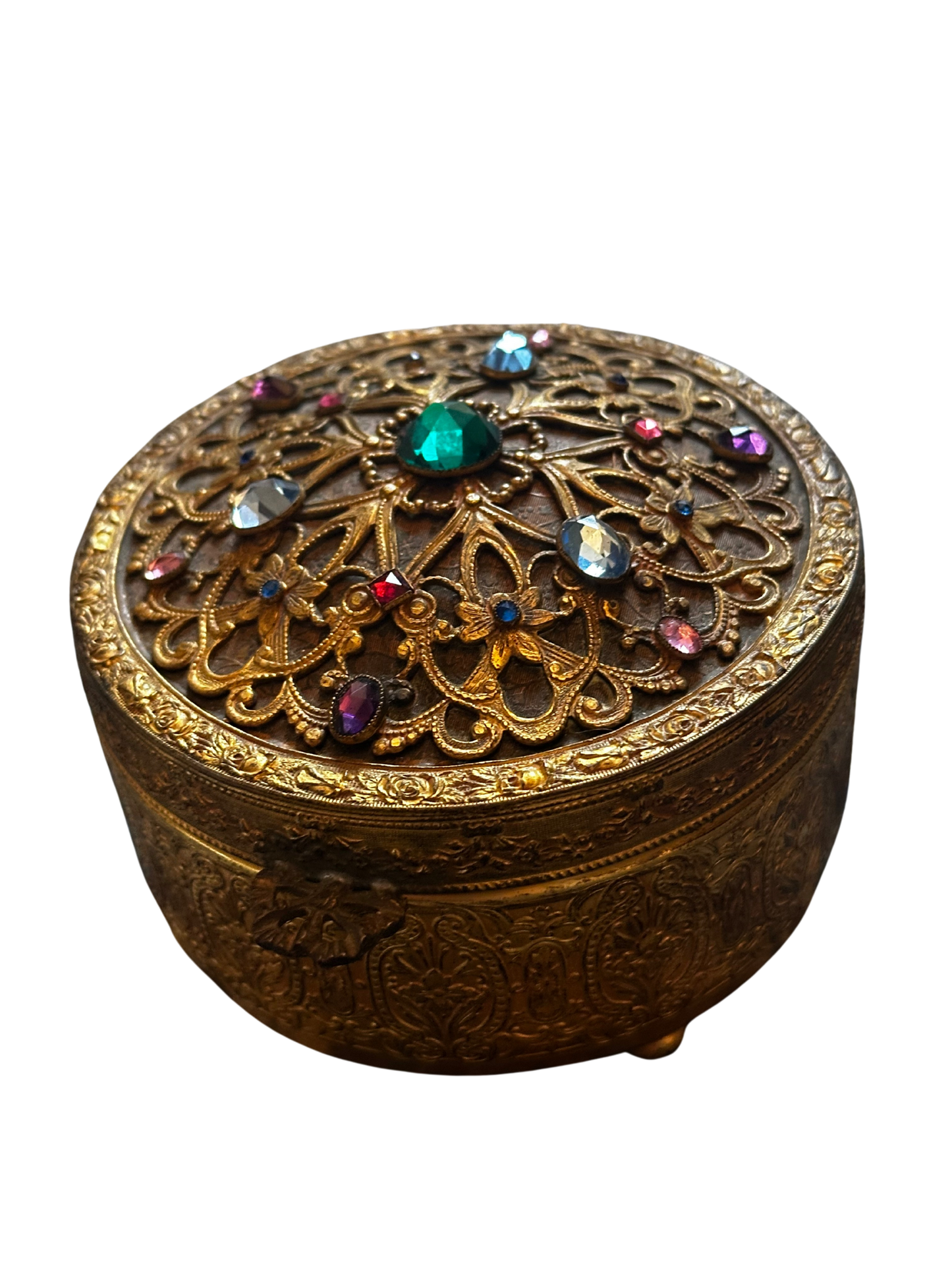 Antique E&JB Empire Art Gold Jeweled Dresser Box