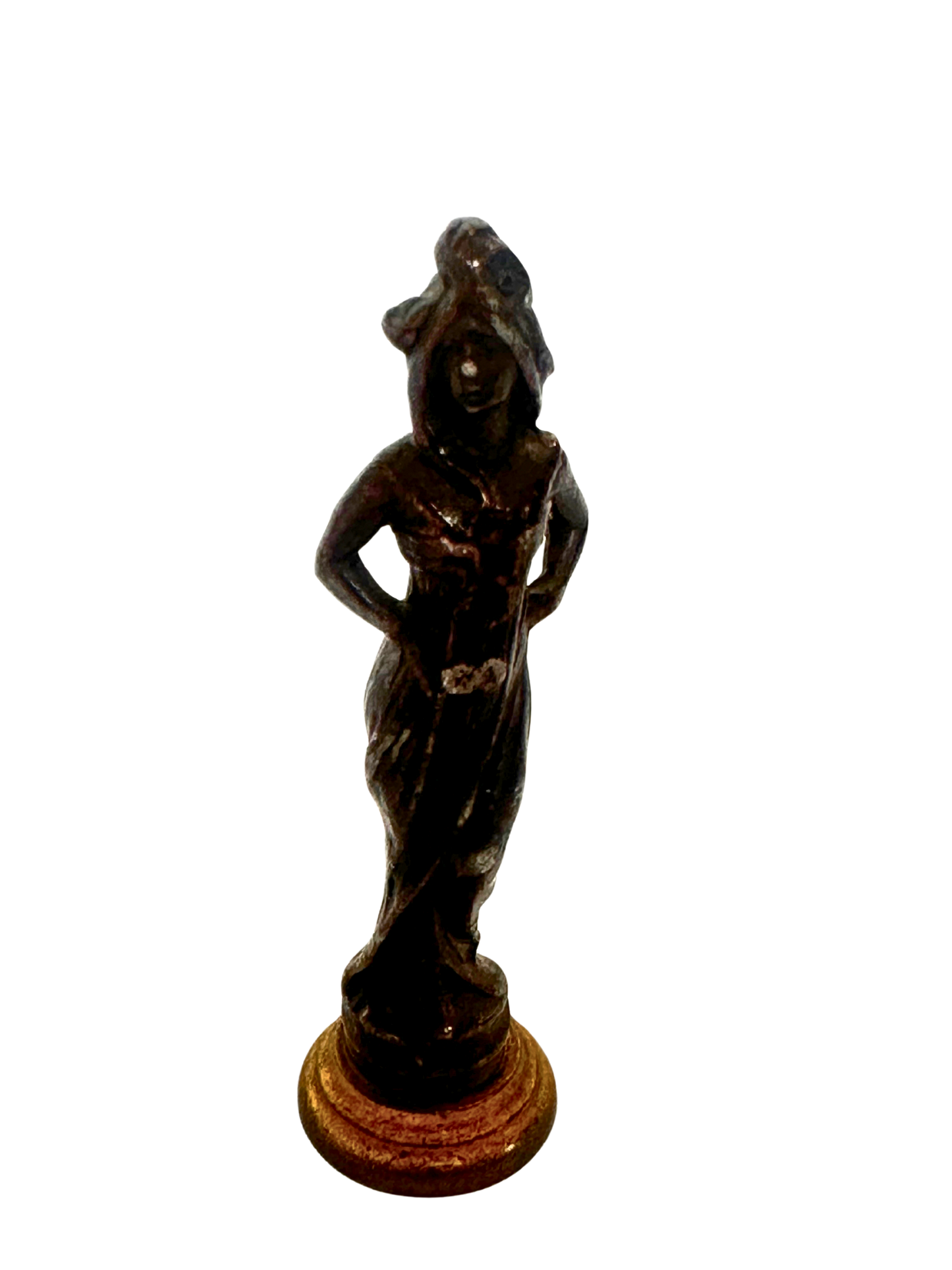 Art Nouveau–Style Gilt Bronze Wax Seal with Female Figure and Monogram