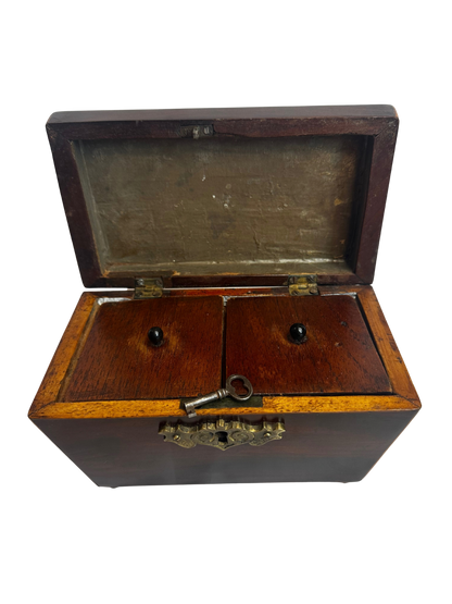 Antique English Regency Wooden Tea Caddy with Dual Interior Compartments