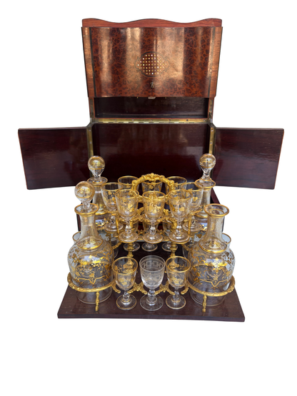 Exceptional Napoleon III Burlwood Cave à Liqueur with Gilded Glass Service and Decanters