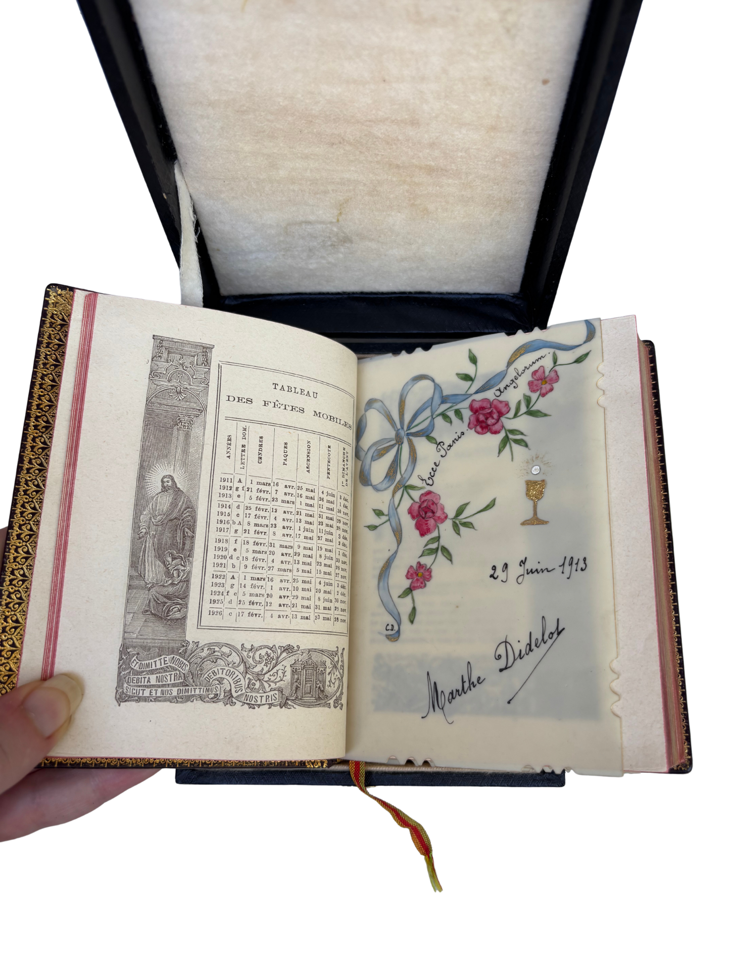 French Leather-Bound “Missel Romain” Prayer Book in G.M. Paris Presentation Case, Dijon 1897