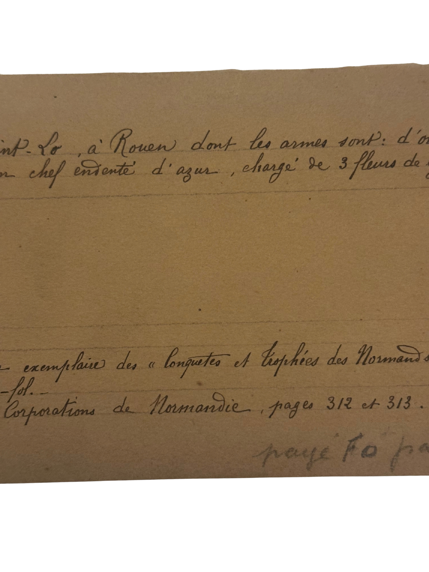 Antique French Collector’s Identification Note for Norman Ex Libris (Priory of Saint-Lô, Rouen)
