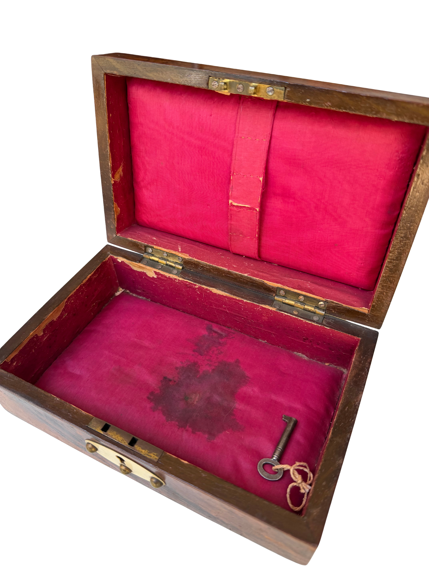 English Walnut Domed Jewelry Box with Bone Escutcheons and SIlk-Lined Interior