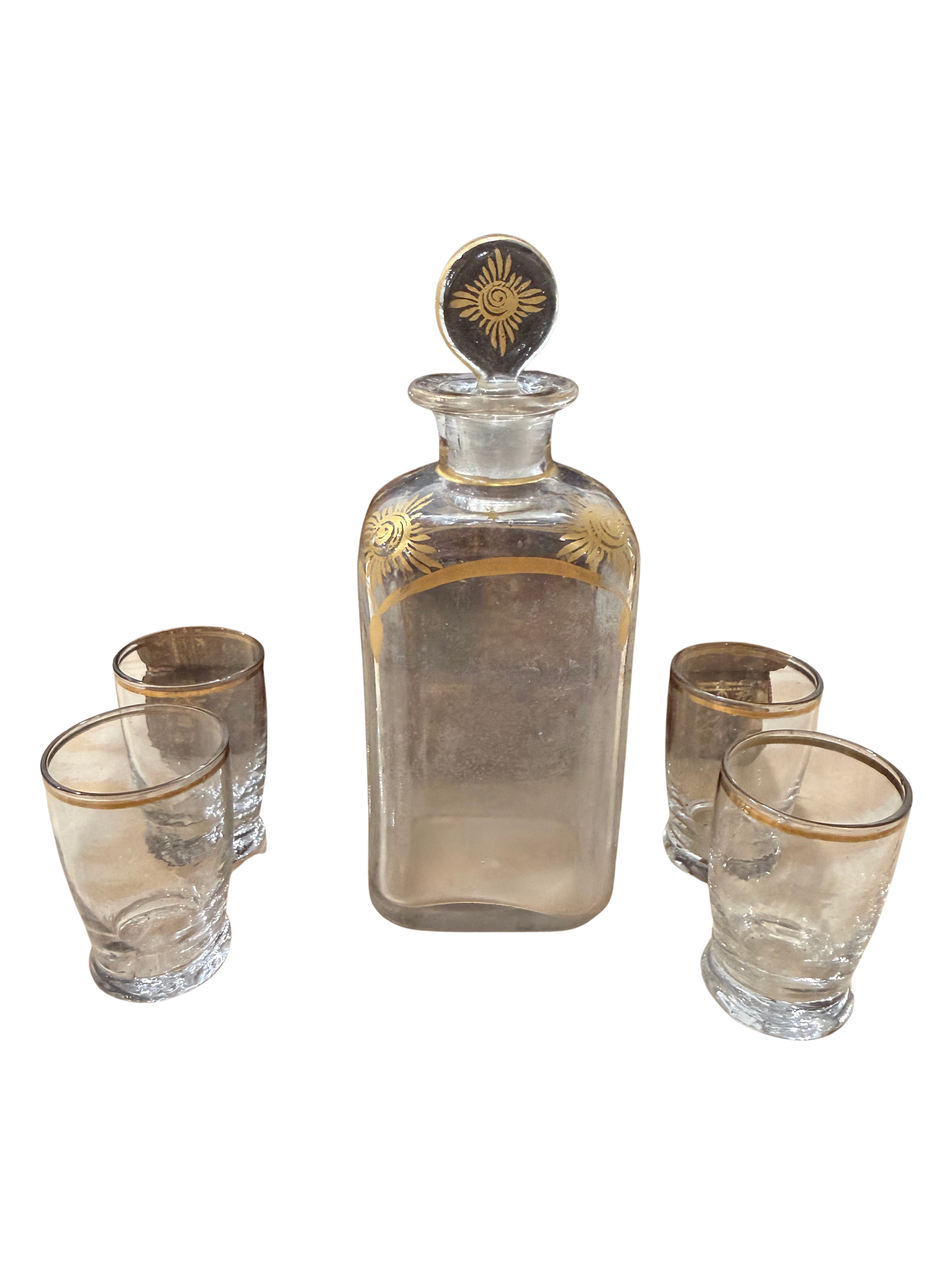 Antique Book-Form Leather Tantalus / Decanter Set with Gilt-Decorated Glassware
