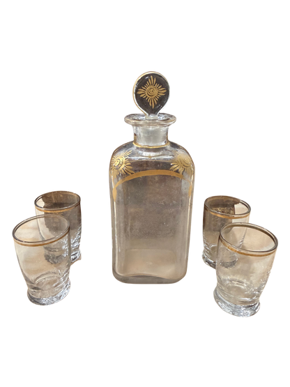 Antique Book-Form Leather Tantalus / Decanter Set with Gilt-Decorated Glassware
