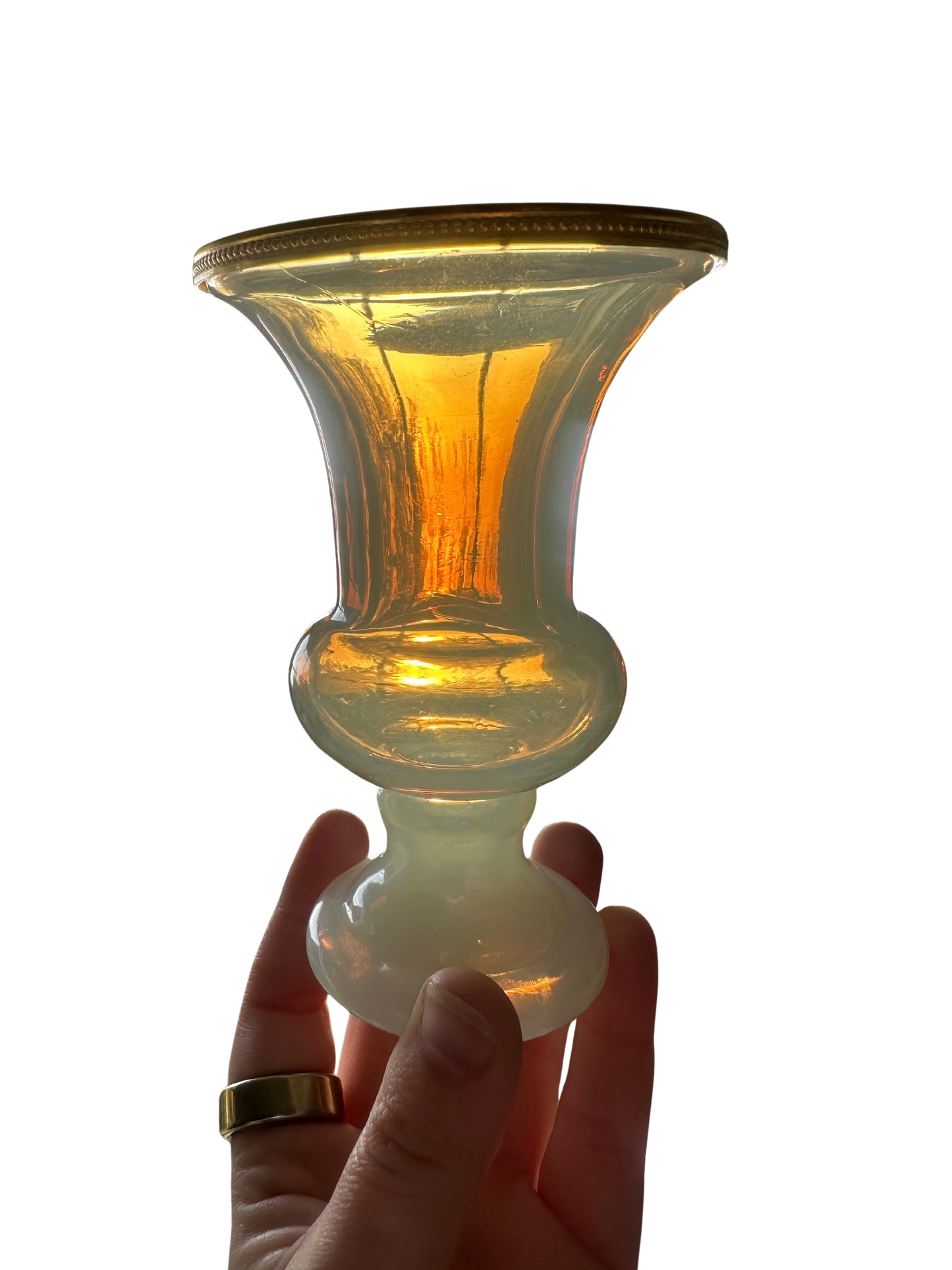 French White Opaline “Bulle de Savon” Vase with Ormolu Rim