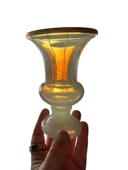 French White Opaline “Bulle de Savon” Vase with Ormolu Rim