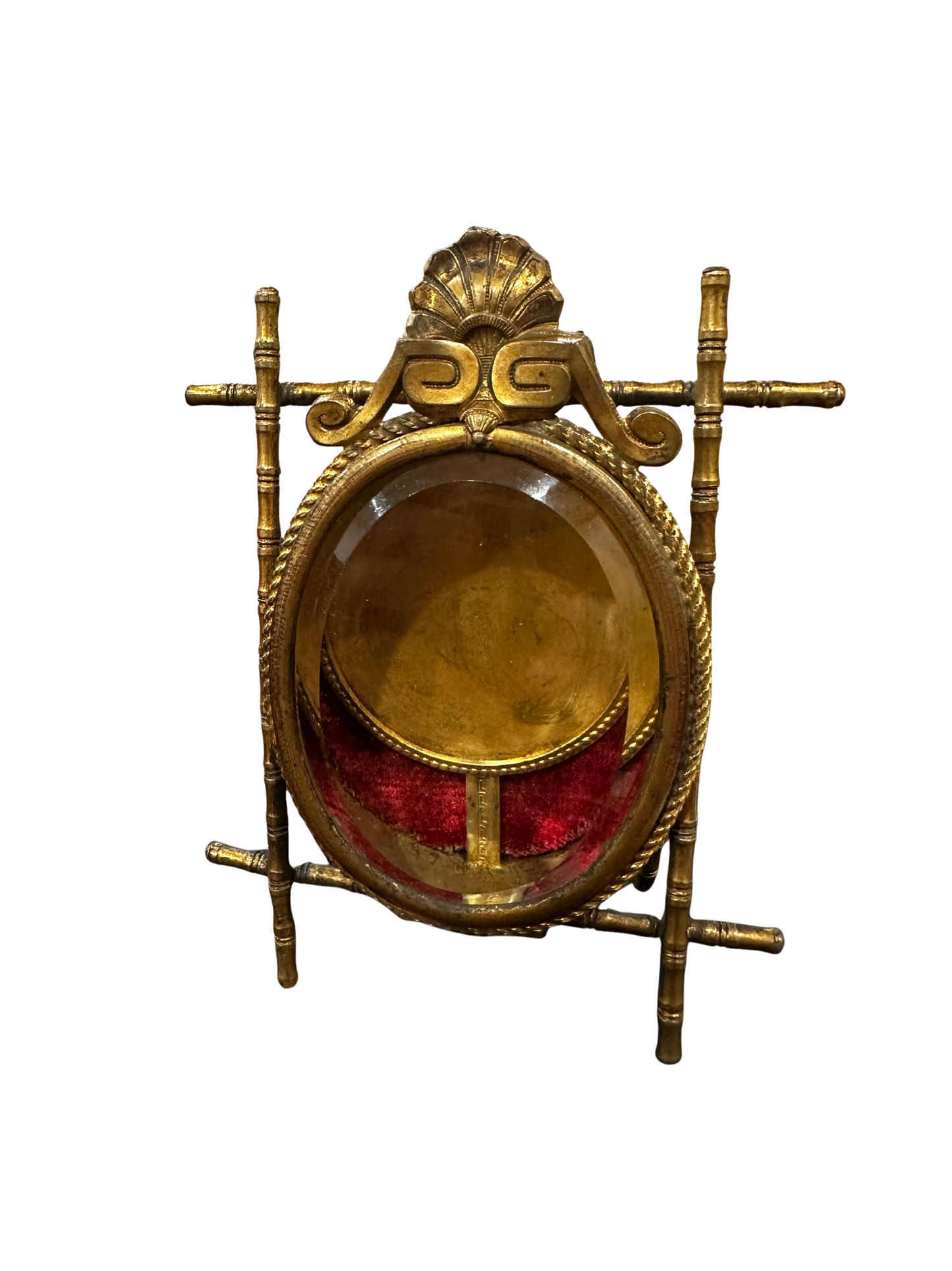 Late 19th C French Ormolu, Beveled Glass and Bamboo Motif Pocket Watch Holder