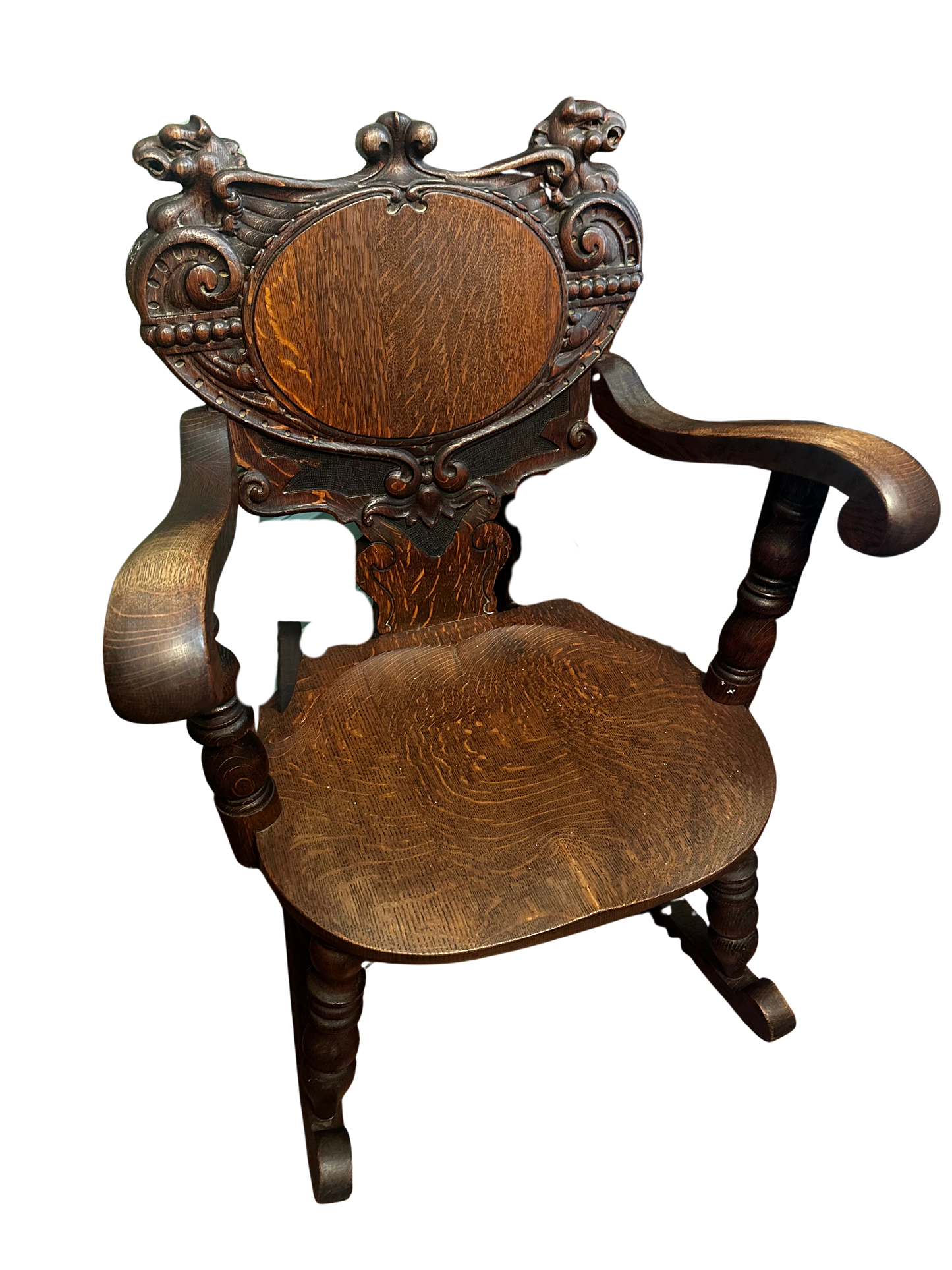 Antique Victorian Renaissance Revival Carved Oak Rocking Chair