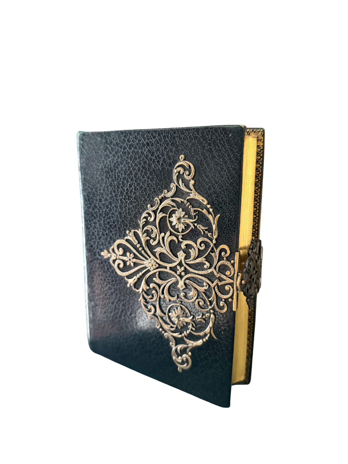 Late 19th Century French Catholic Missal, Ornate Black Leather Binding with Silverplate Detailing and Clasp, c. 1887–1910
