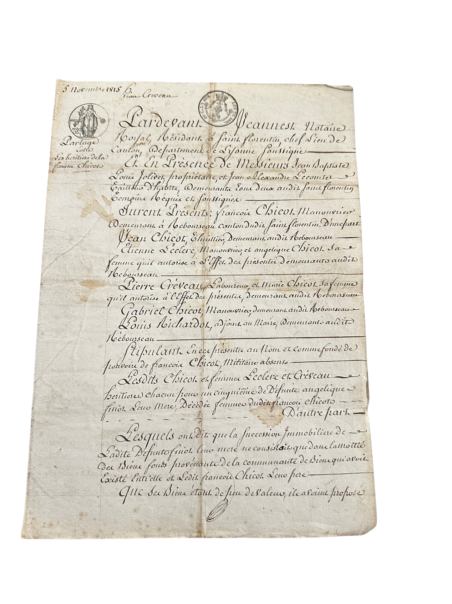 Early 19th-Century French Notarial Inheritance &amp; Property Partition Documents, Dated 1815 and 1848