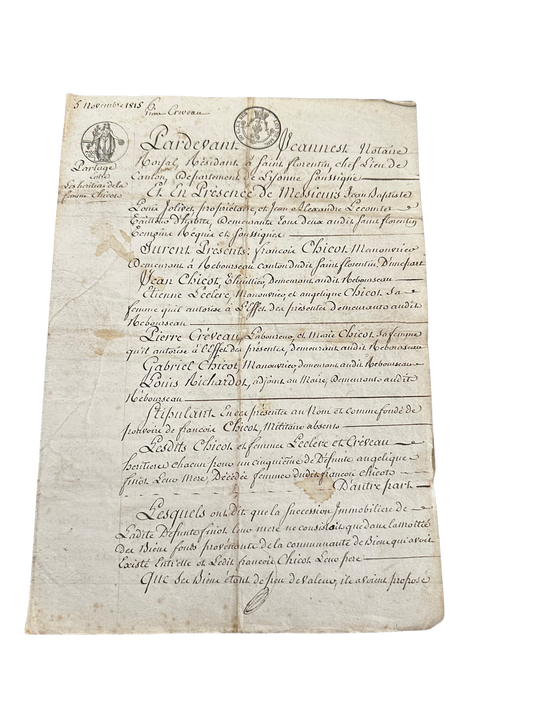 Early 19th-Century French Notarial Inheritance &amp; Property Partition Documents, Dated 1815 and 1848