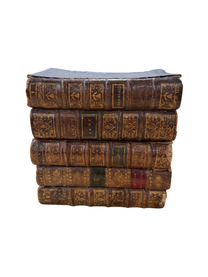 Antique Book-Form Leather Tantalus / Decanter Set with Gilt-Decorated Glassware