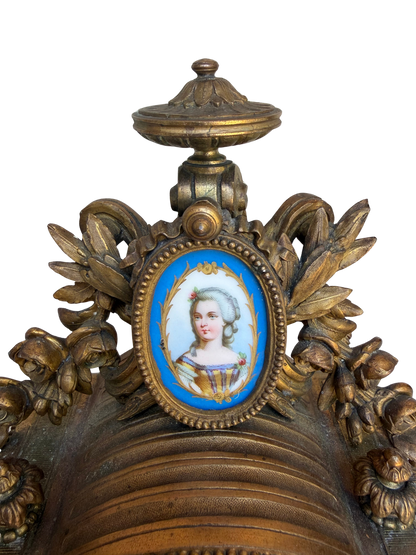 French Louis XVI Style Japy Frères Porcelain and Gilt Bronze Mantel Clock