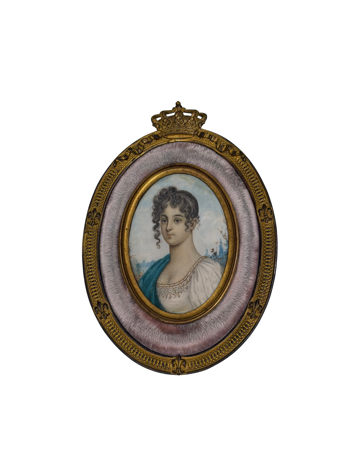 Portrait Miniature Likely Depicting Wilhelmine Herzlieb on Mother-of-Pearl in Crowned Gilt Brass Frame