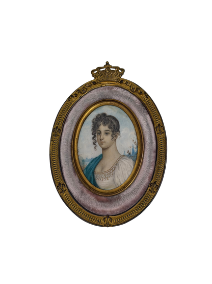 Portrait Miniature Likely Depicting Wilhelmine Herzlieb on Mother-of-Pearl in Crowned Gilt Brass Frame