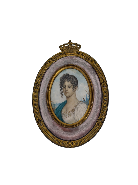 Portrait Miniature Likely Depicting Wilhelmine Herzlieb on Mother-of-Pearl in Crowned Gilt Brass Frame