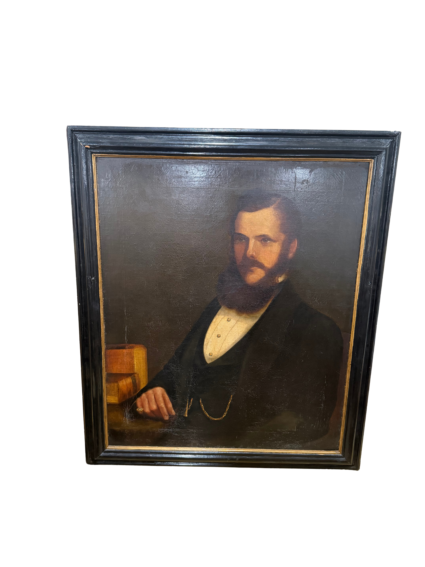Antique British School Oil Painting of a Victorian Gentleman Seated at a Desk