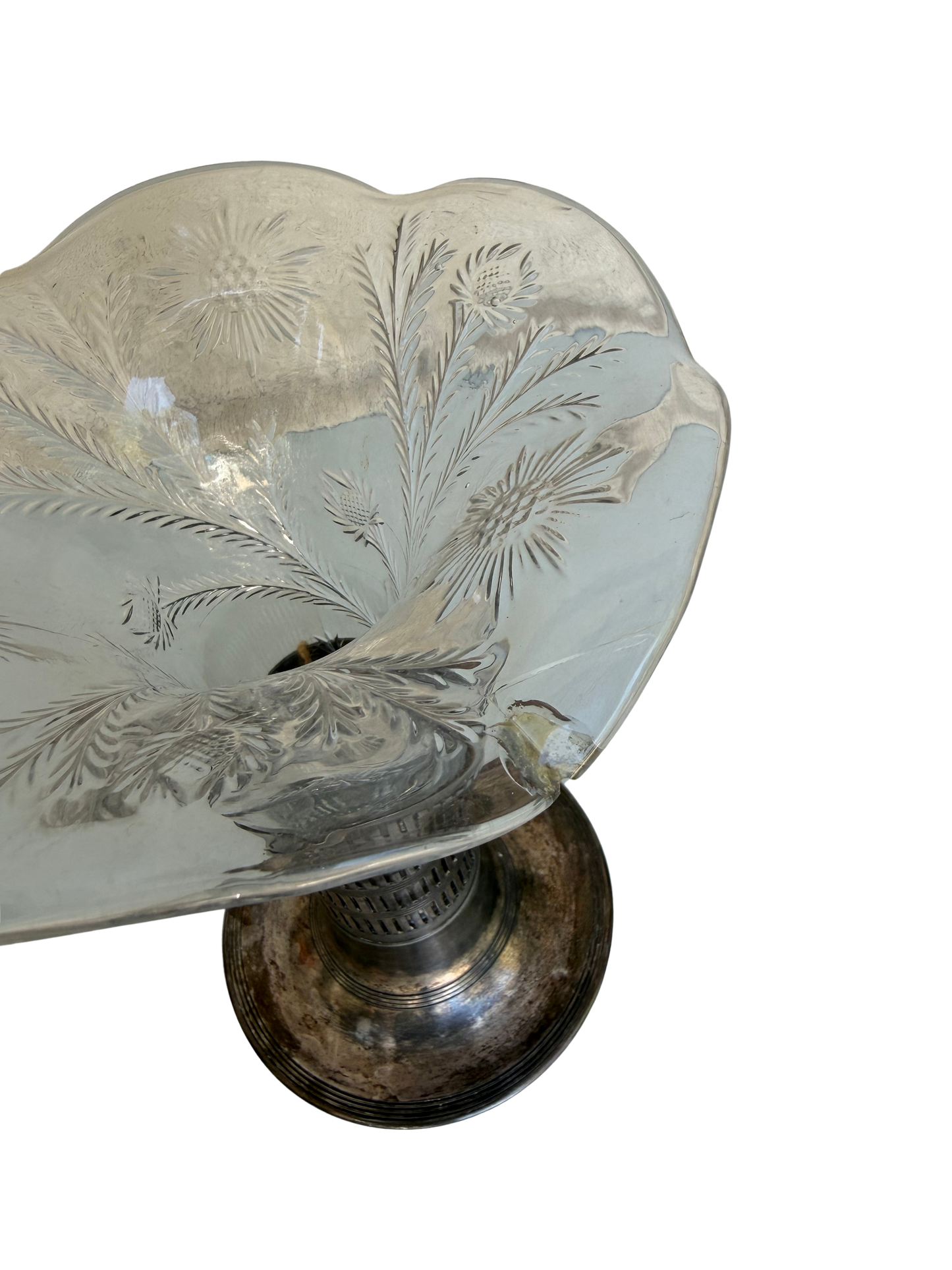 Antique Forbes Silver Co. Silverplate & Etched Glass Trumpet Vase, Circa 1895–1915