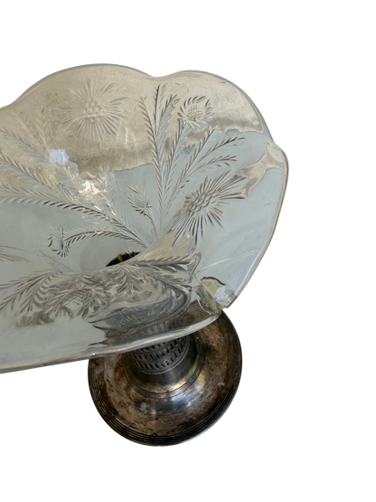 Antique Forbes Silver Co. Silverplate & Etched Glass Trumpet Vase, Circa 1895–1915