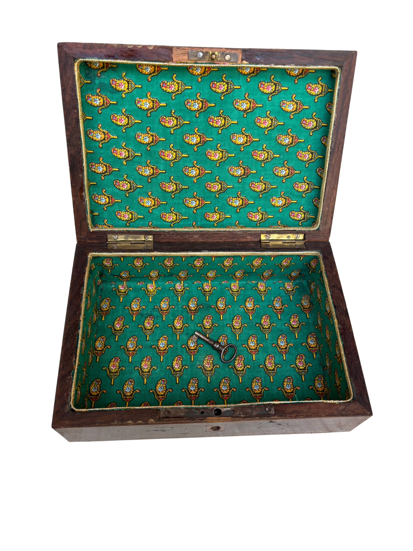 English Regency Rosewood Marquetry Work Box with Floral Inlay and Green Silk Interior, Circa 1820–1840