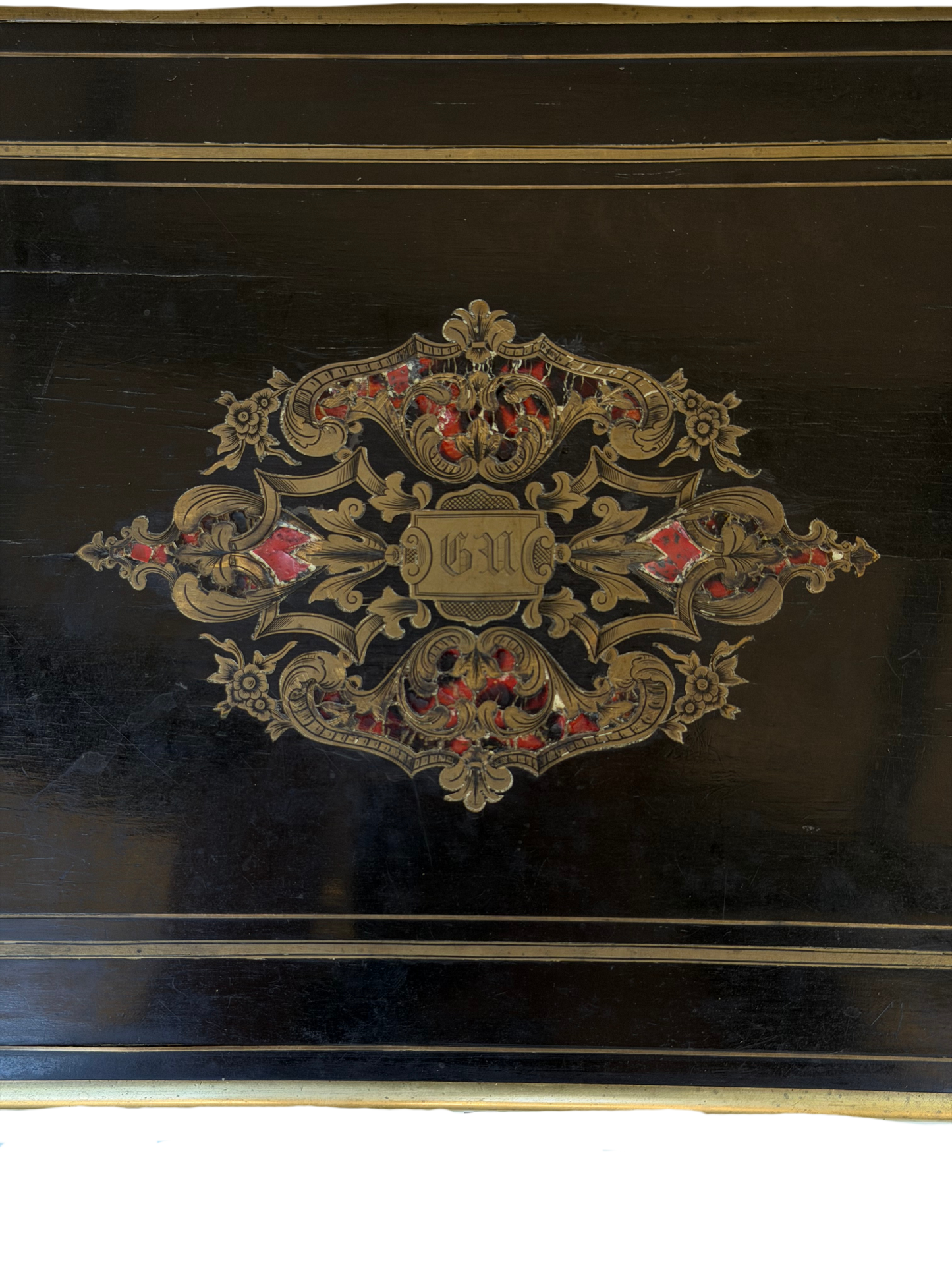 Napoleon III French Boulle-Style Fitted Dressing Case with Minerva Silver Appointments and Monogrammed Cartouche