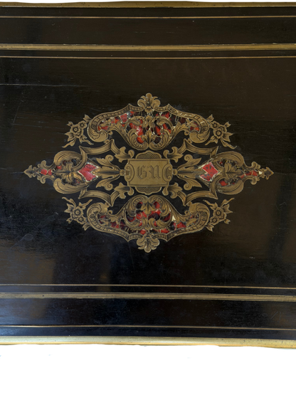 Napoleon III French Boulle-Style Fitted Dressing Case with Minerva Silver Appointments and Monogrammed Cartouche
