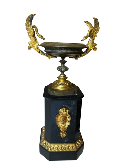 Late 19th C French Gilt Bronze and Black Stone Garniture Vases