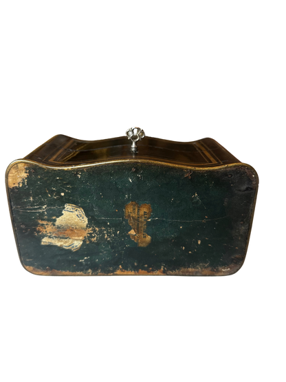 Napoléon III Ebonized Wood Perfume Casket with Painted Floral Plaque and Two Crystal Bottles