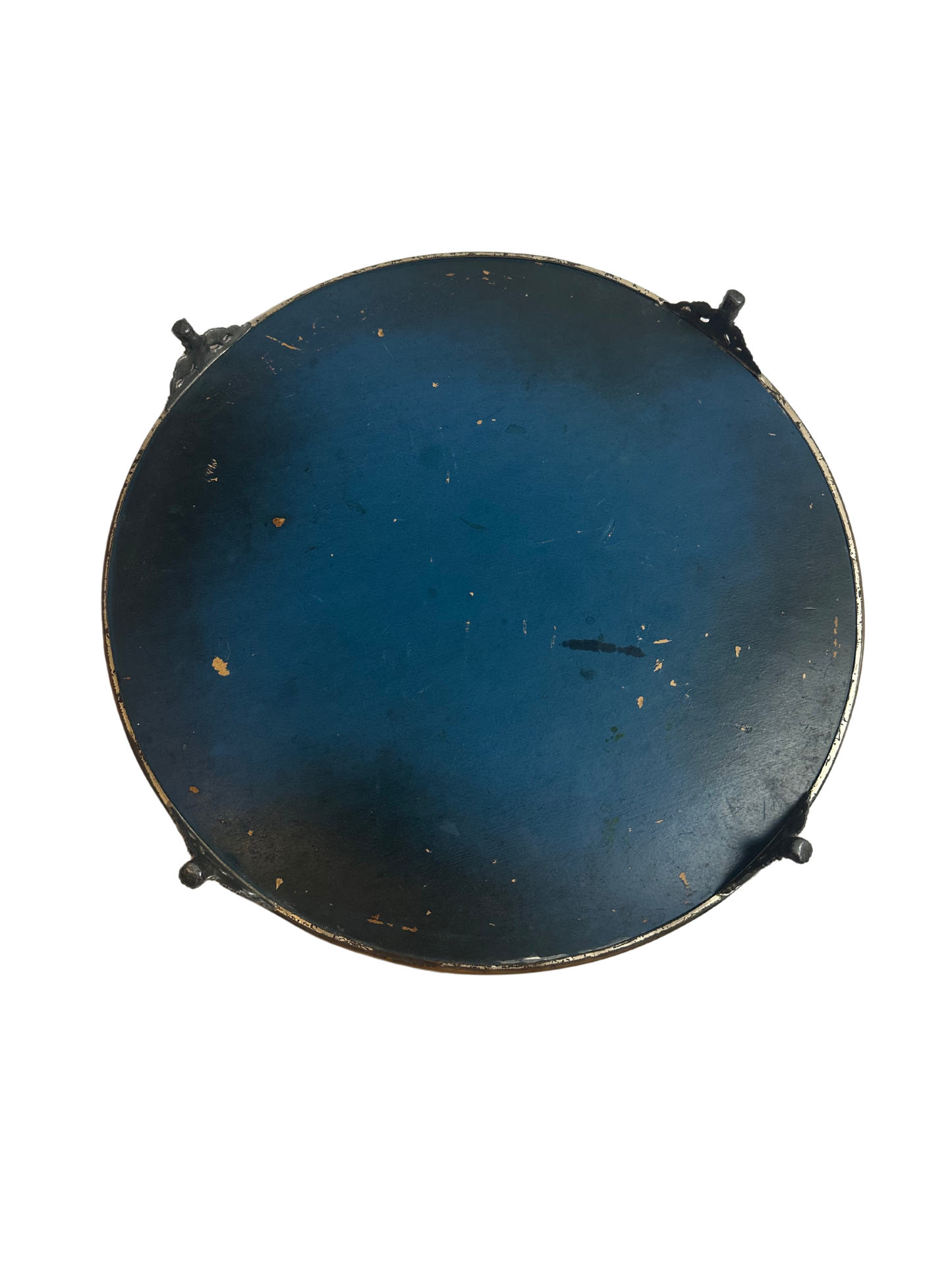 Antique Circular Vanity Mirror Tray with Silver Tone Base