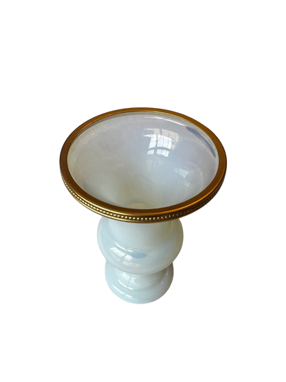 French White Opaline “Bulle de Savon” Vase with Ormolu Rim