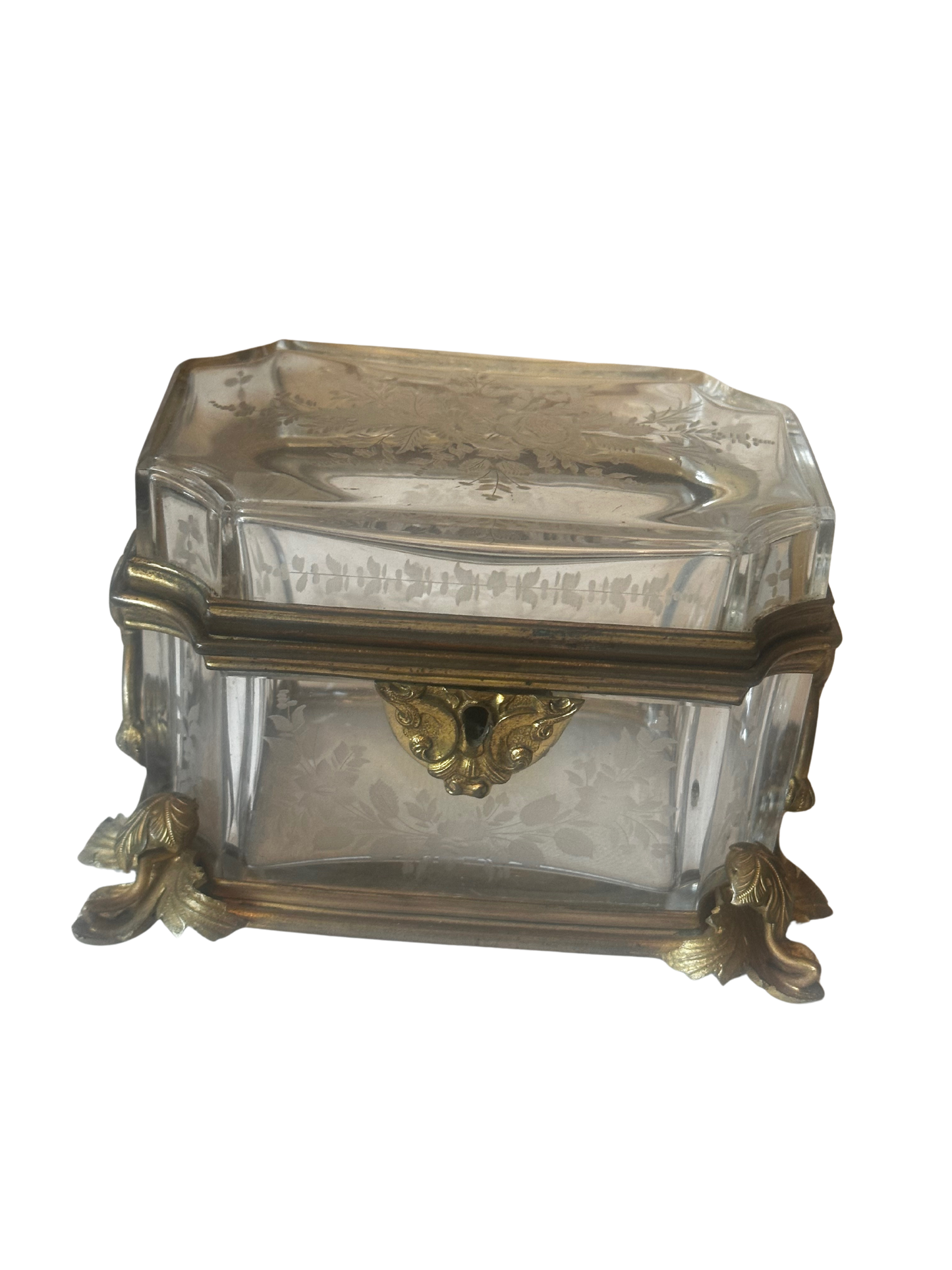 19th French Empire Baccarat Crystal Casket with Floral Etchings