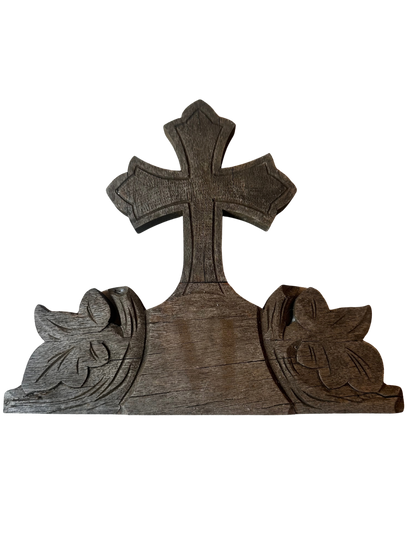 Hand-Carved Wooden Devotional Cross Panel Marked VI