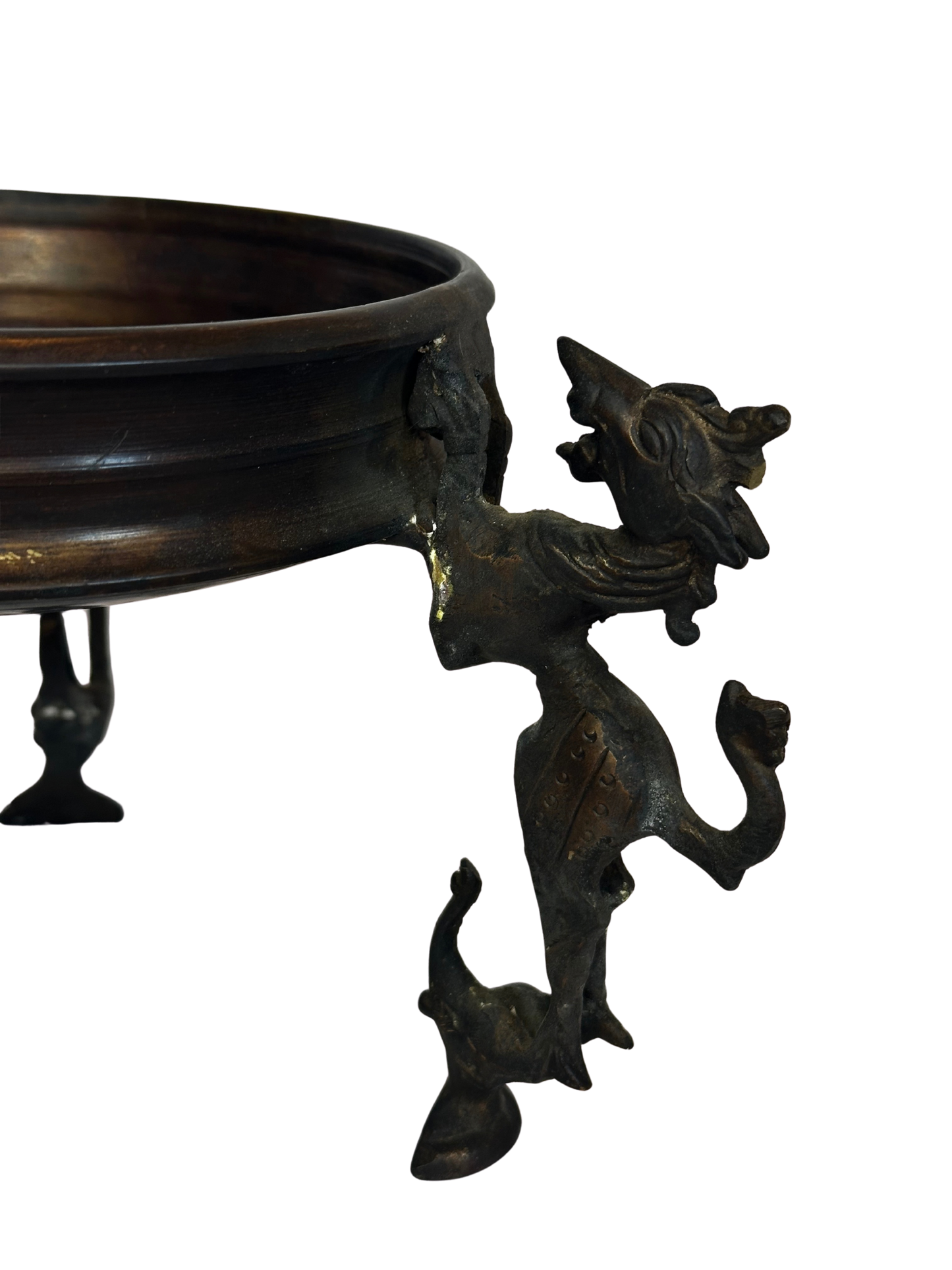 Antique Bronze Mythological Creature Tripod Bowl / Vide-Poche