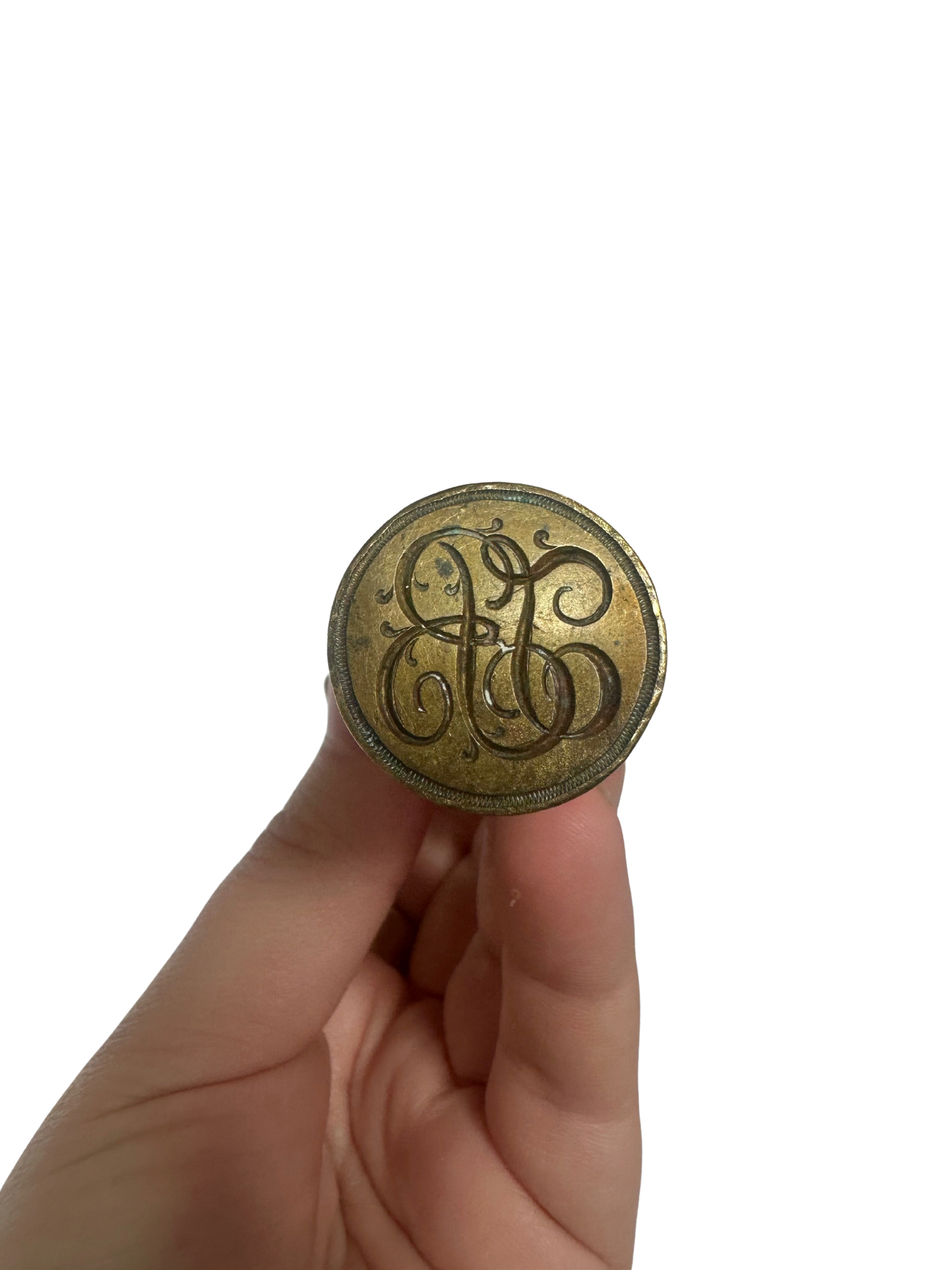 19th-Century Gilt Bronze Figural Wax Seal with Soldier Bust and Monogram