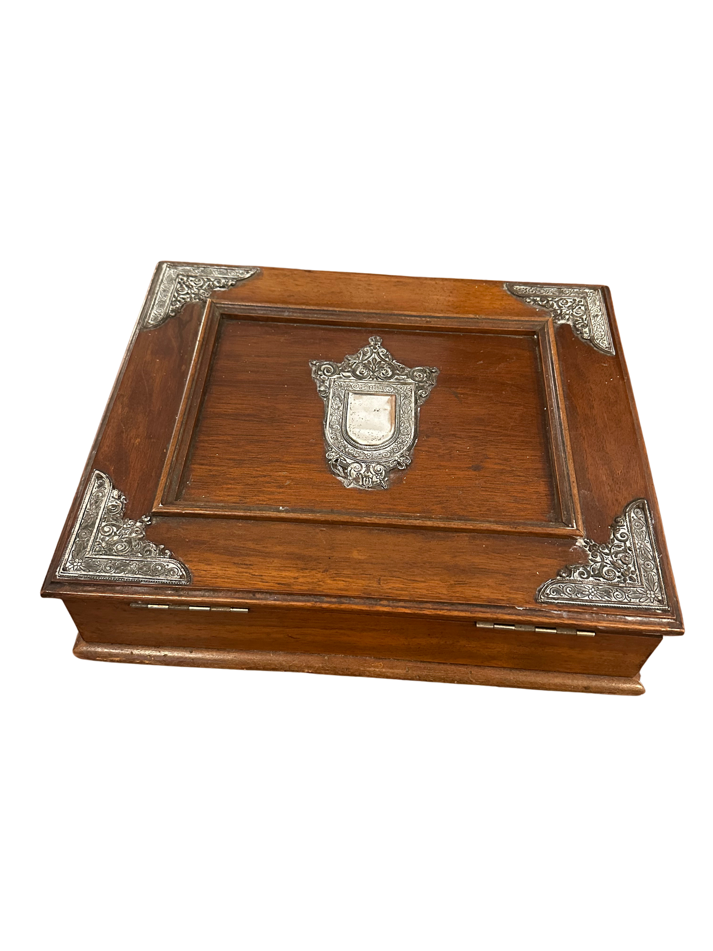 Antique Victorian Writing Slope / Lap Desk with Silverplate Mounts and Velvet Interior