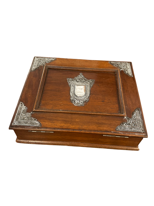 Antique Victorian Writing Slope / Lap Desk with Silverplate Mounts and Velvet Interior