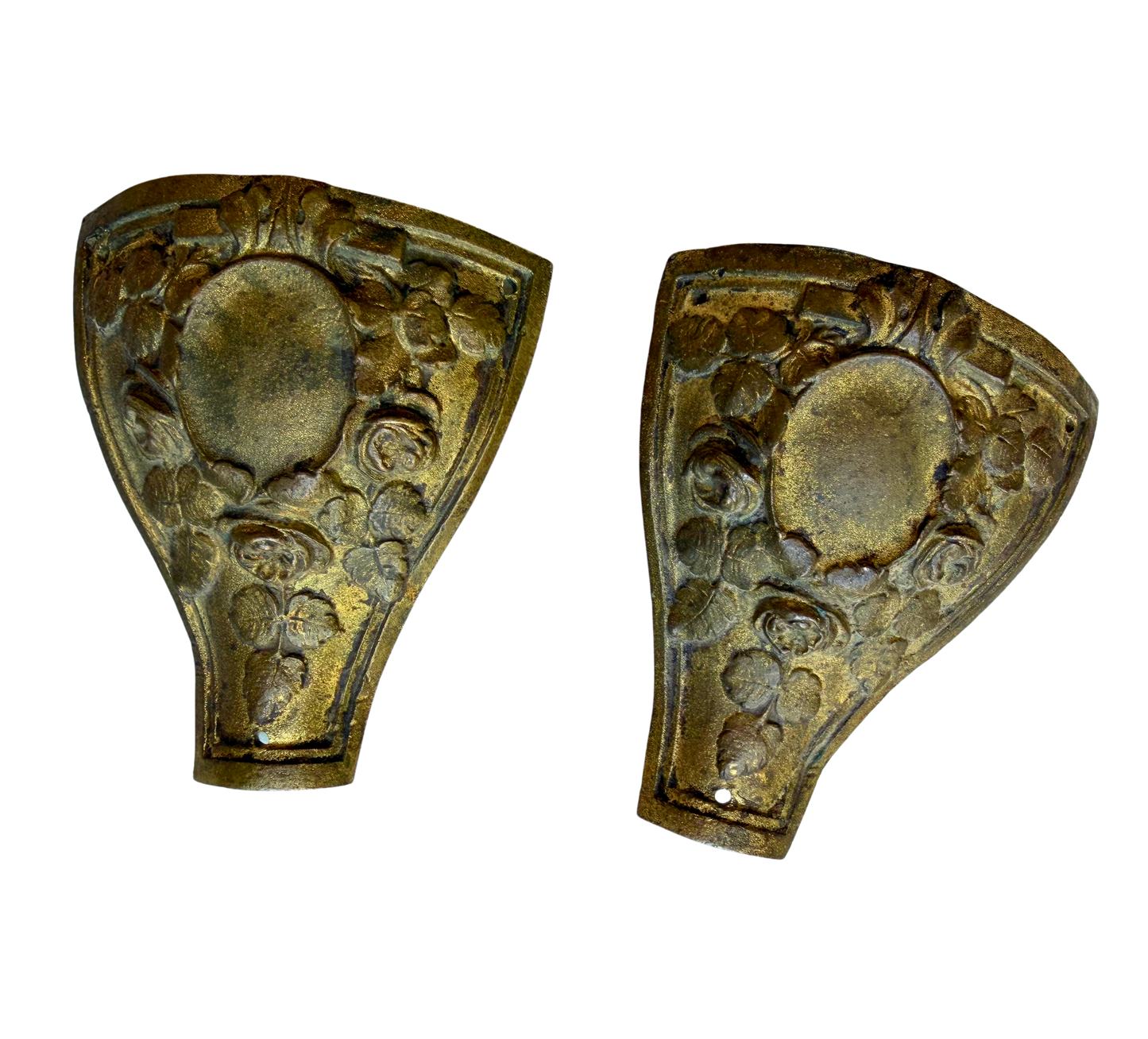 Pair of Antique Neoclassical Gilt Bronze Furniture or Architectural Mounts with Floral Relief Decoration