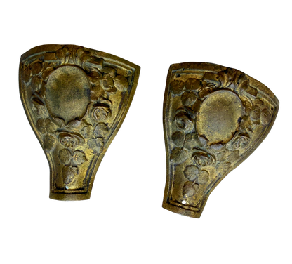 Pair of Antique Neoclassical Gilt Bronze Furniture or Architectural Mounts with Floral Relief Decoration