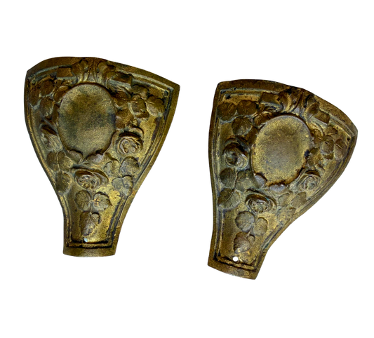 Pair of Antique Neoclassical Gilt Bronze Furniture or Architectural Mounts with Floral Relief Decoration