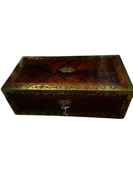 English Regency Brass-Inlaid Mahogany Writing Slope / Campaign Desk