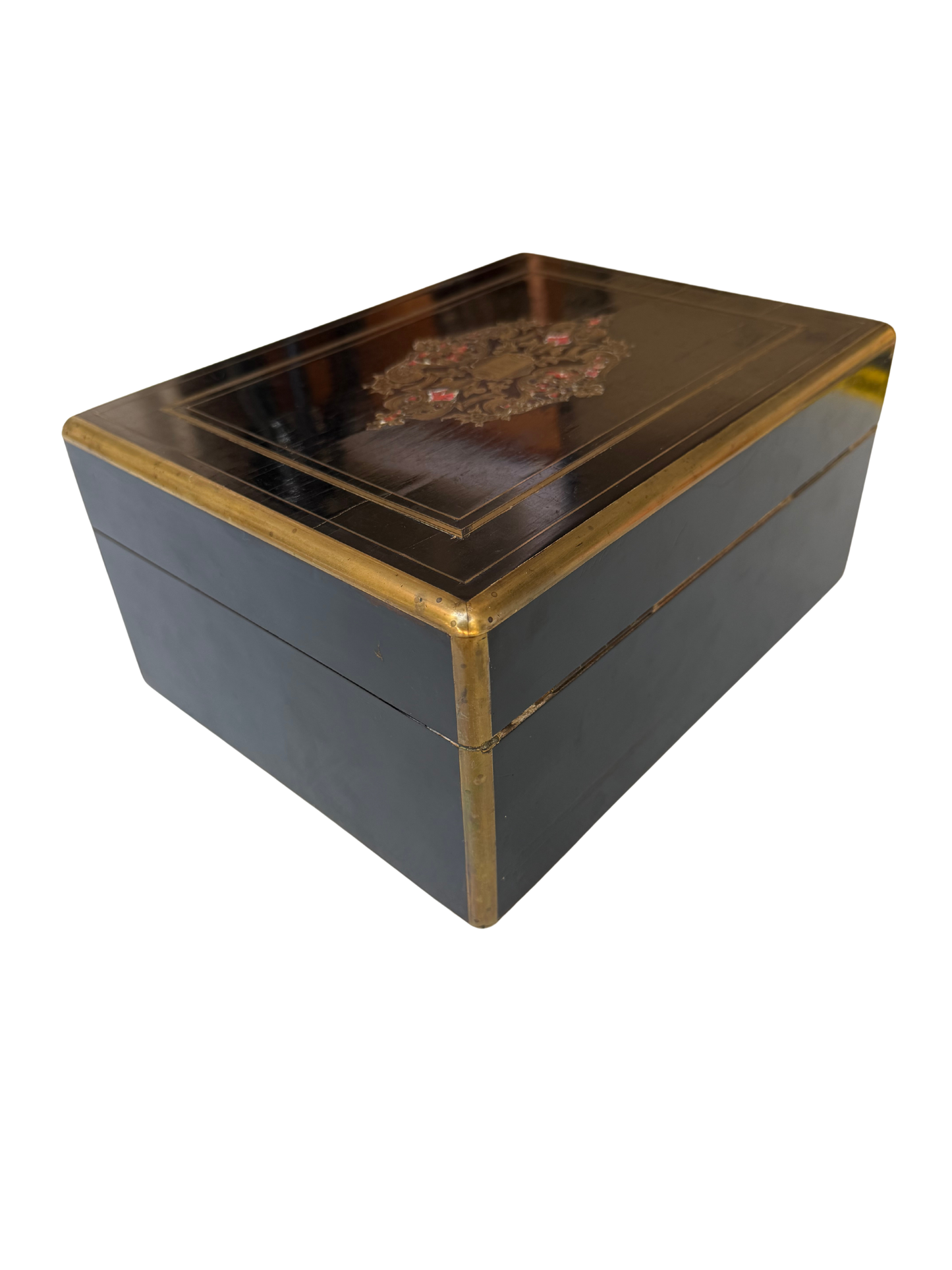 Napoleon III French Boulle-Style Fitted Dressing Case with Minerva Silver Appointments and Monogrammed Cartouche