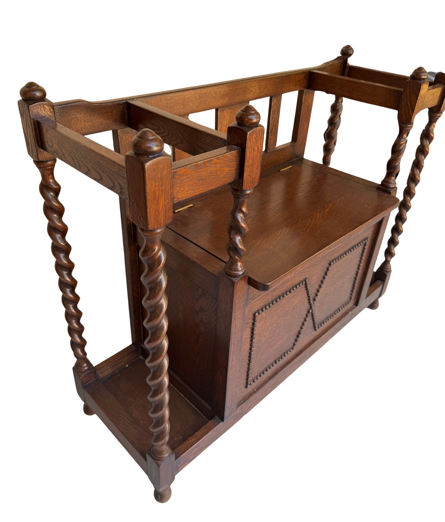 English Jacobean Style Carved Oak Barley Twist Hall Bench