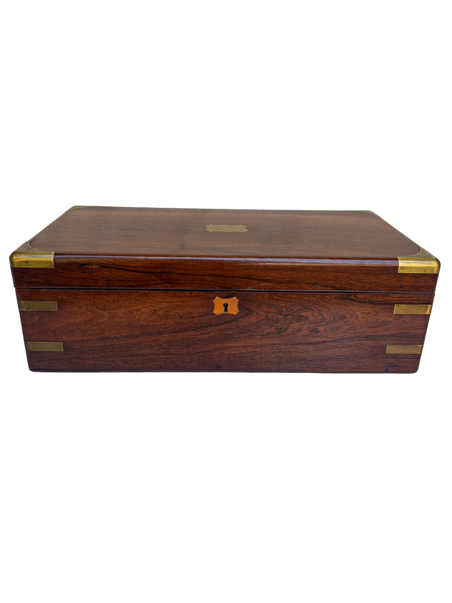 Antique Rosewood Campaign-Style Writing Slope with Brass Mounts and Inkwells